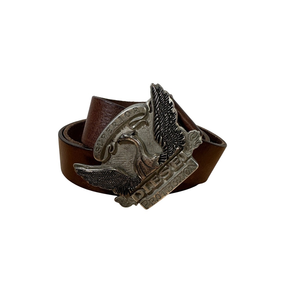 Diesel Superior Protection Brown Leather Eagle Buckle Belt Biker Rocker